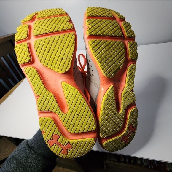 Under Armour Womens Size 9 Running Shoes Gray Orange Athletic Trainer Sneakers - Picture 2 of 5